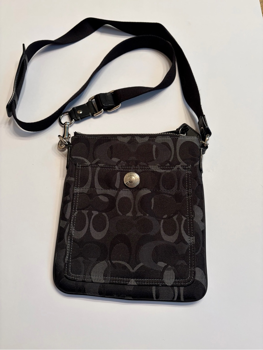 Coach Signature Crossbody handbag in gray and black tones